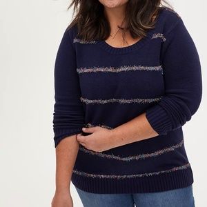 Torrid Navy Tinsel Stripe Holiday Sweater